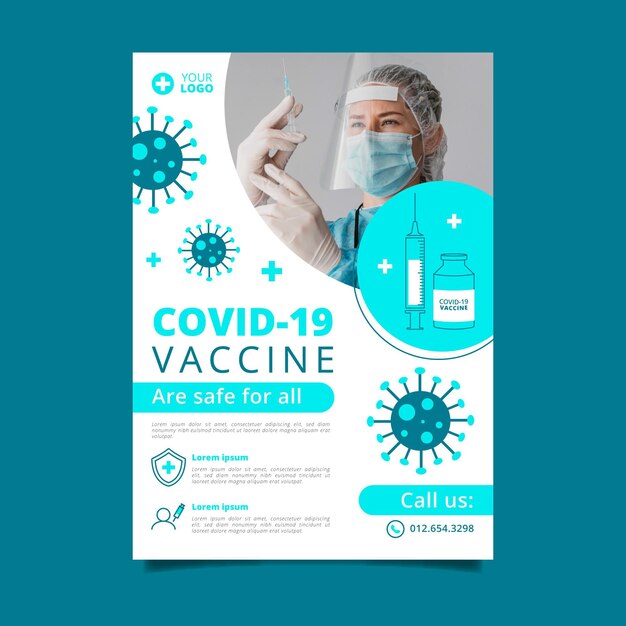 Organic flat coronavirus vaccination vertical flyer template