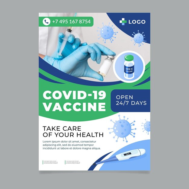 Organic flat coronavirus vaccination vertical flyer template