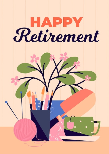 Cartolina d'auguri di pensionamento creativo piatto organico