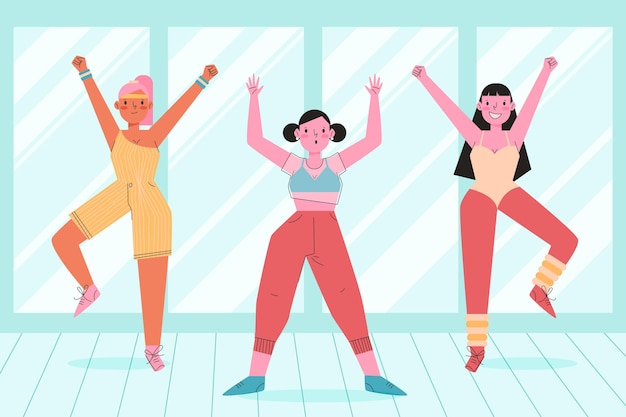 Free vector organic flat dance fitness class illustration with people