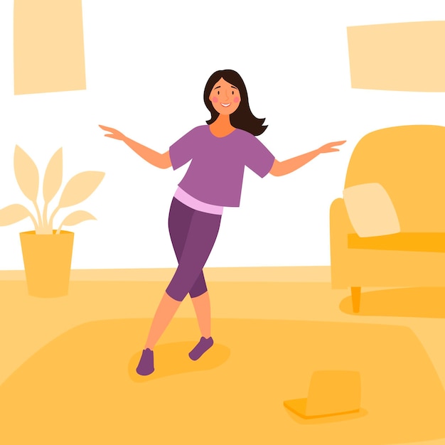 Organic flat dance fitness at home illustration with people