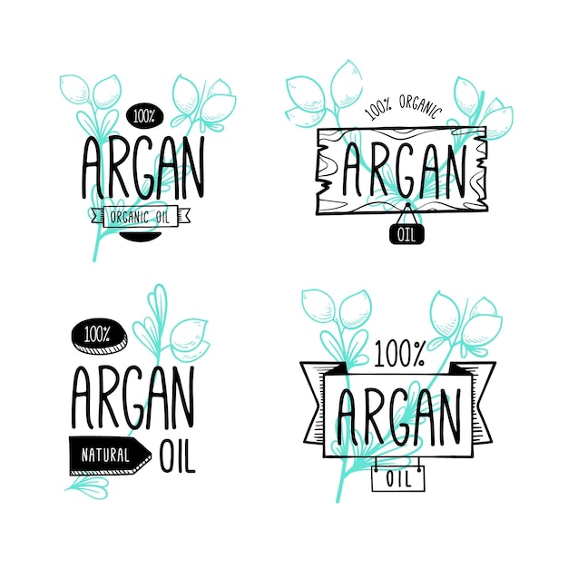 Набор значков органического арганового масла с плоским дизайном