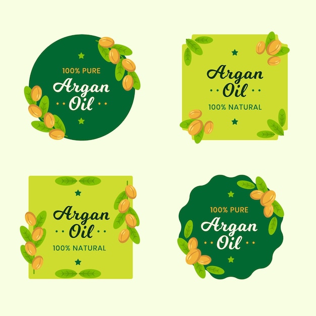 Confezione di badge olio di argan design piatto biologico