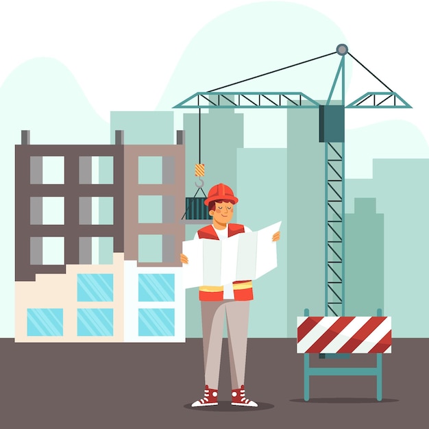 Free vector organic flat design engineer working on construction