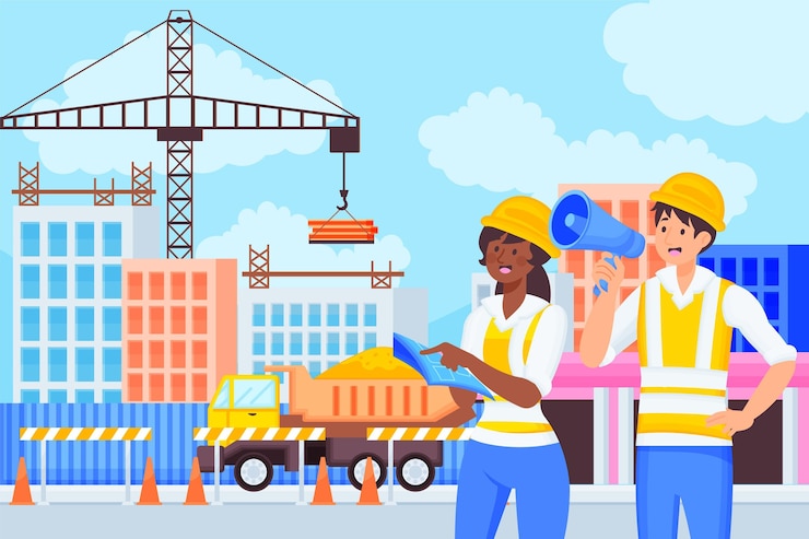 Free Vector organic flat design engineers working on construction