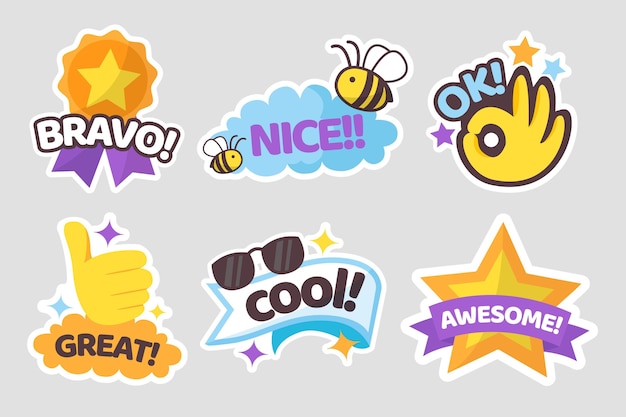 Organic flat design great job stickers pack