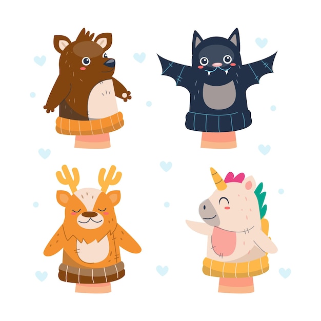 Free vector organic flat design hand puppets set