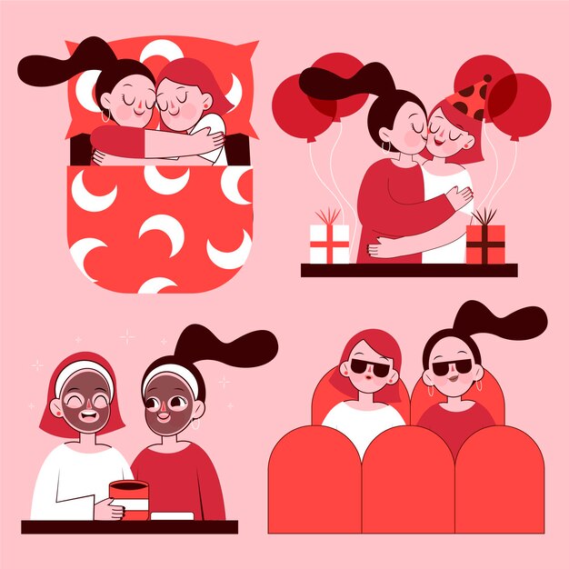 Organic flat design lesbian couple scenes