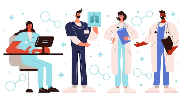 Бесплатное векторное изображение Иллюстрация органических плоских врачей и медсестер