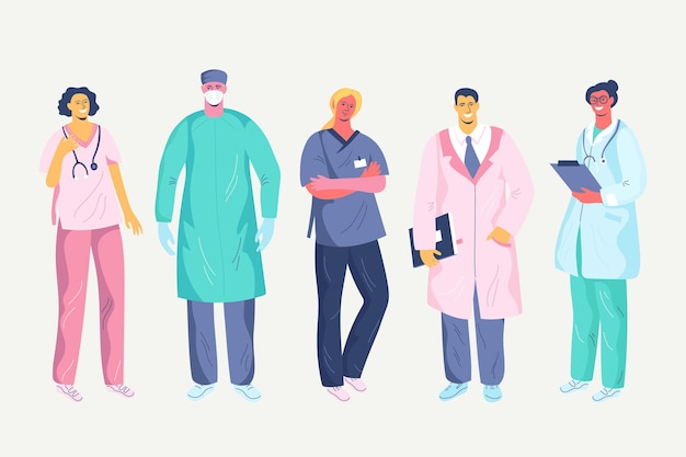 Free Vector organic flat doctors and nurses illustration