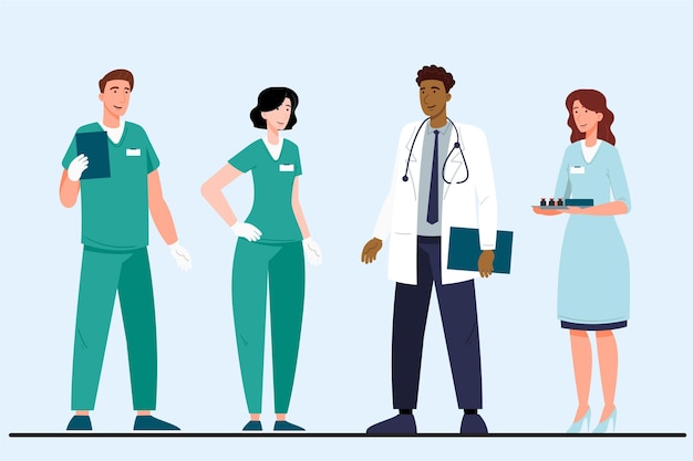 Free vector organic flat doctors and nurses with stethoscope