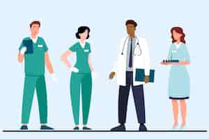 Free vector organic flat doctors and nurses with stethoscope