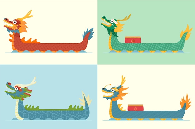 Organic flat dragon boat collection Free Vector
