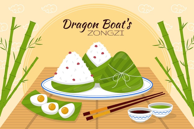 Free vector organic flat dragon boat's zongzi background