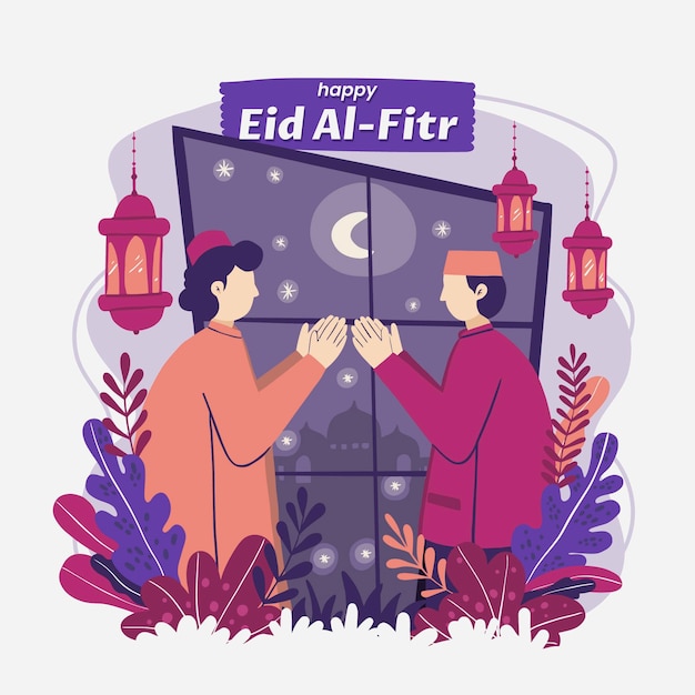 Vettore gratuito illustrazione di eid al-fitr piatto organico