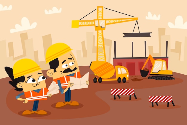 Free vector organic flat engineers working on construction