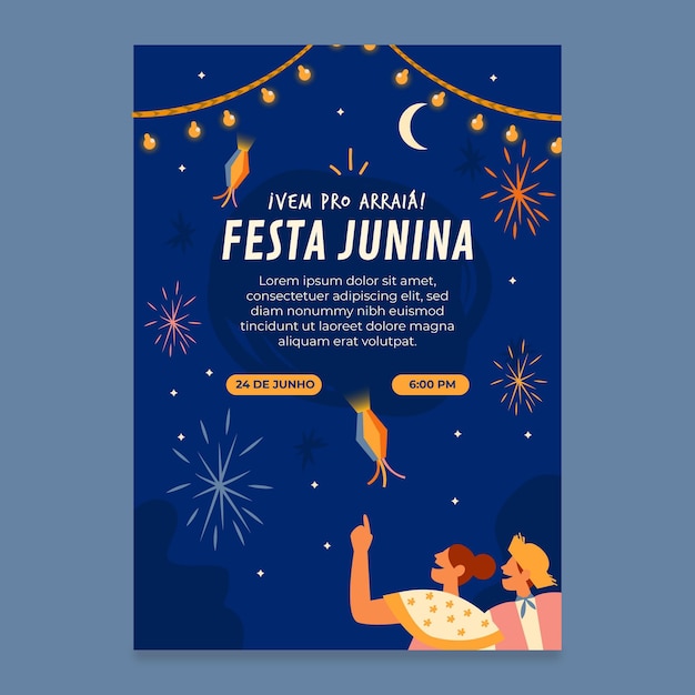 Modello di poster verticale piatto festa junina organico