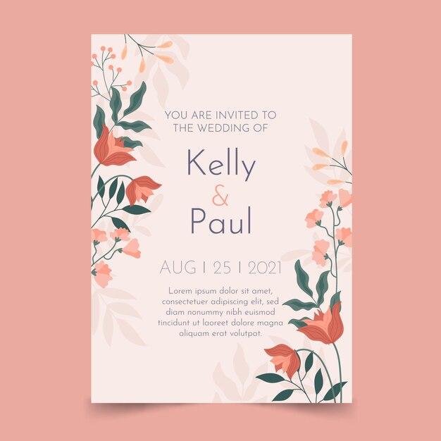 Organic flat floral wedding invitation template