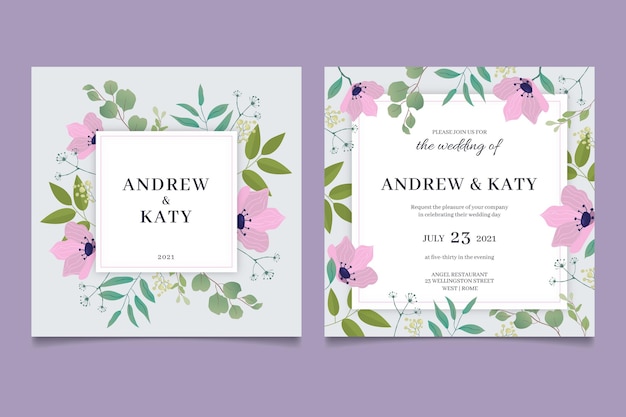 Organic flat floral wedding invitation template