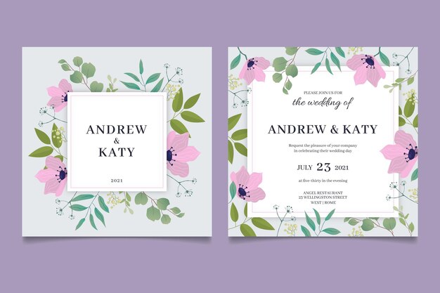 Organic flat floral wedding invitation template