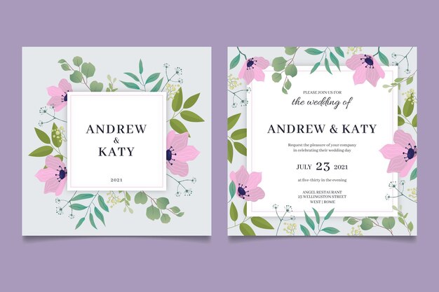 organic flat floral wedding invitation template