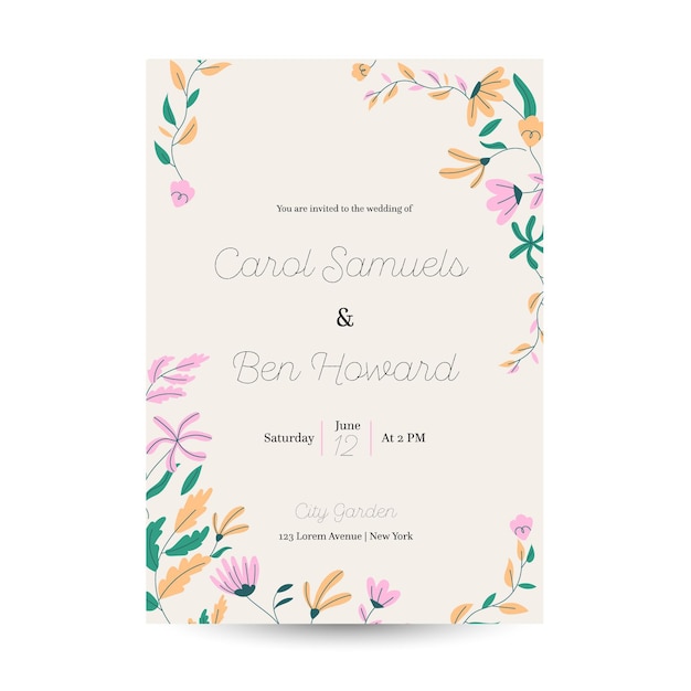 Organic flat floral wedding invitation template