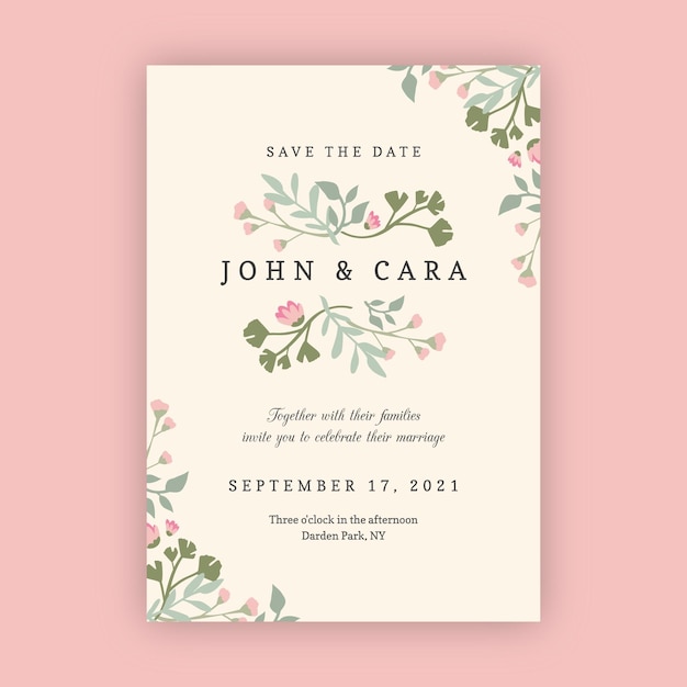 Free vector organic flat floral wedding invitation template