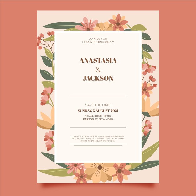 organic flat floral wedding invitation