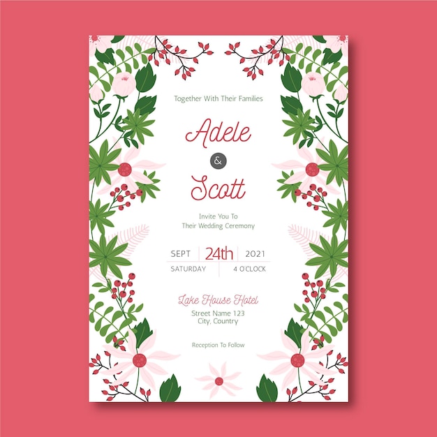 Free vector organic flat floral wedding invitation