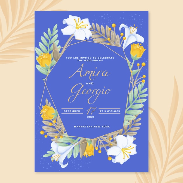 Free vector organic flat floral wedding invitation