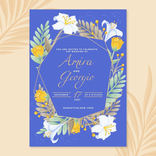 Organic flat floral wedding invitation