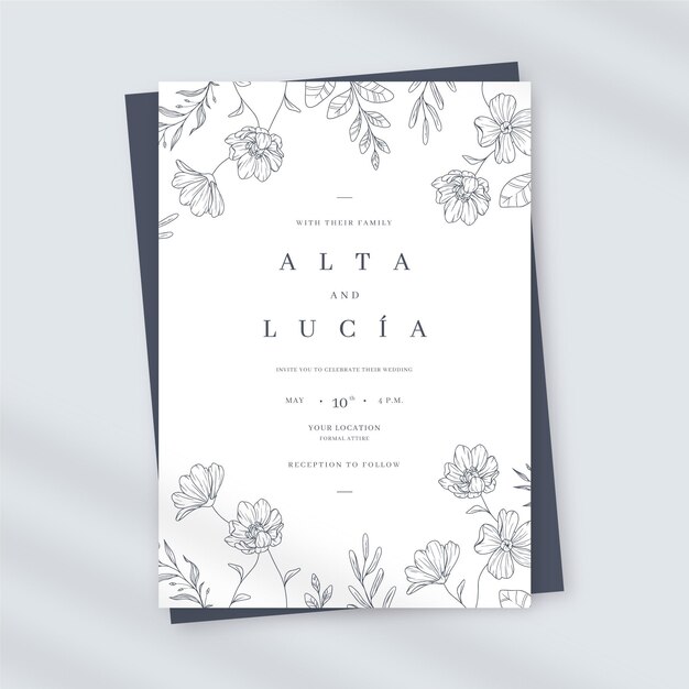 Organic flat floral wedding invitation