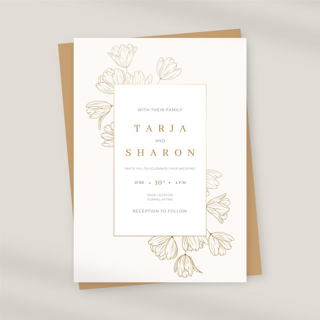 Organic flat floral wedding invitation