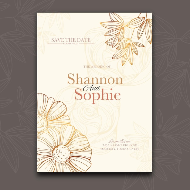 Organic flat floral wedding invitation