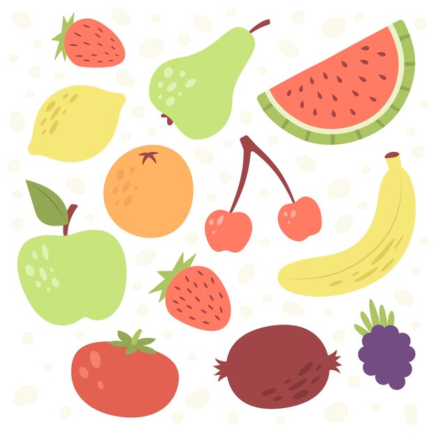 Иллюстрированная коллекция органических плоских фруктов