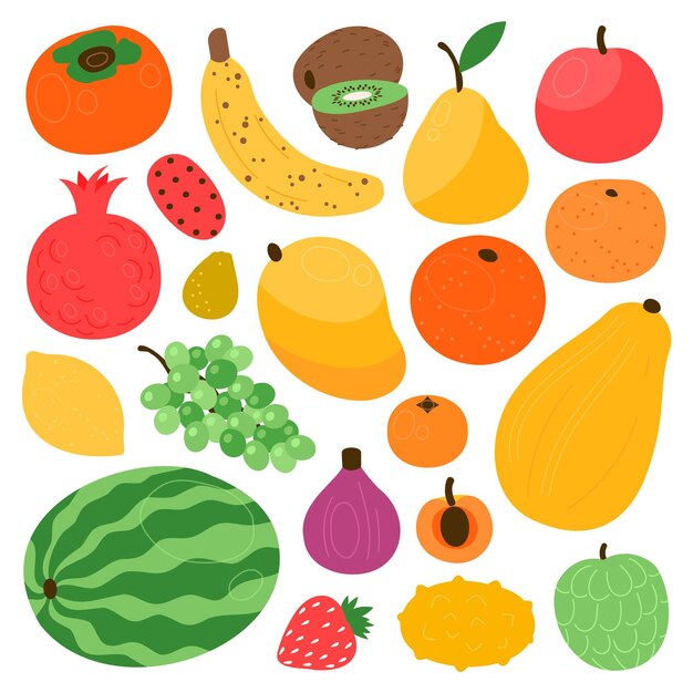 Коллекция органических плоских фруктов
