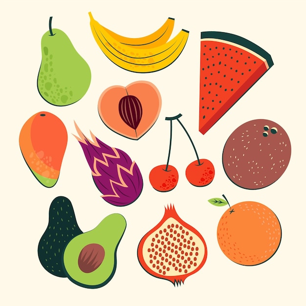 Бесплатное векторное изображение Коллекция органических плоских фруктов