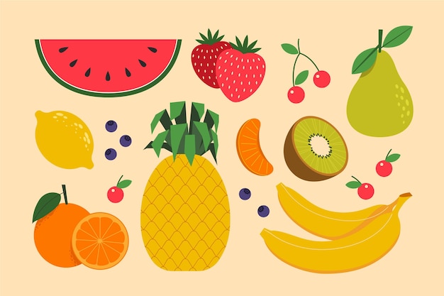 Бесплатное векторное изображение Коллекция органических плоских фруктов