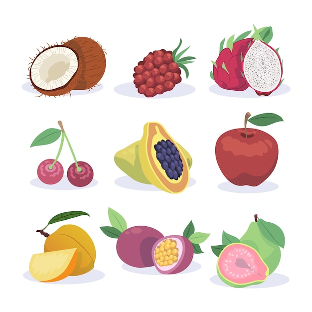 Коллекция органических плоских фруктов