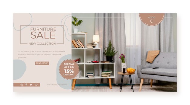 Баннер продажи органической плоской мебели с фото