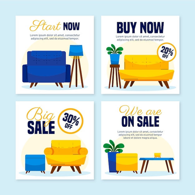 Free vector organic flat furniture sale instagram post collection