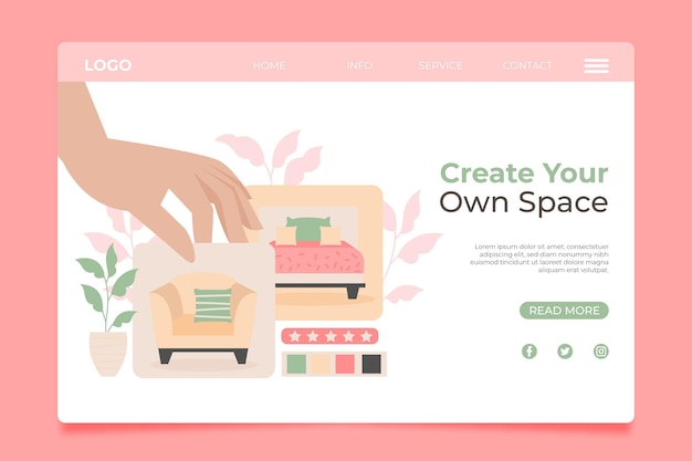 無料ベクター オーガニックフラット家具販売のランディングページ