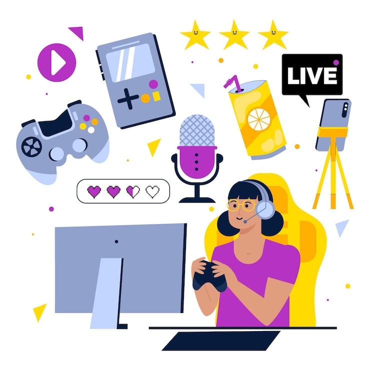 Free Vector organic flat game streamer elements collection