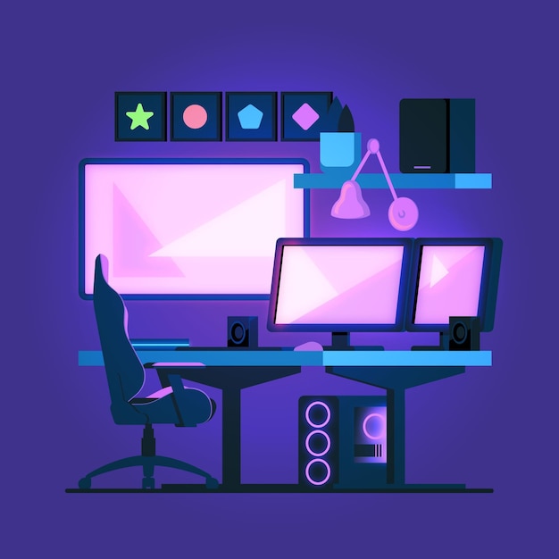 Free vector organic flat gamer room illustrated