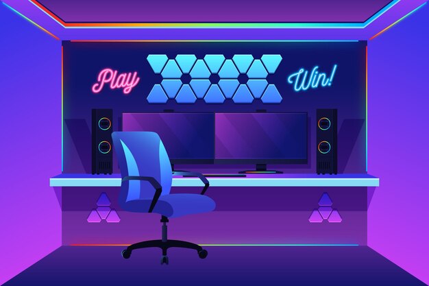 organic flat gamer room illustrated