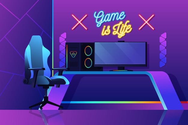 Organic flat gamer room illustrated