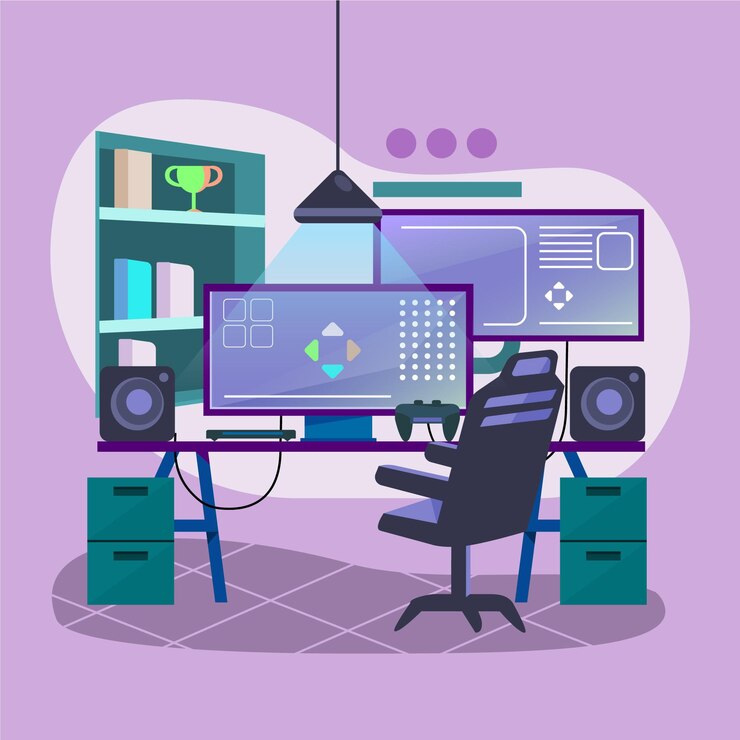 Free Vector organic flat gamer room illustration