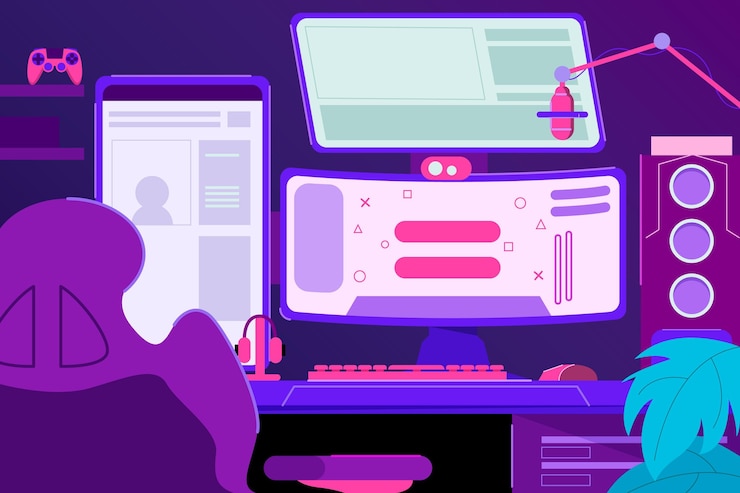 Free Vector organic flat gamer room illustration