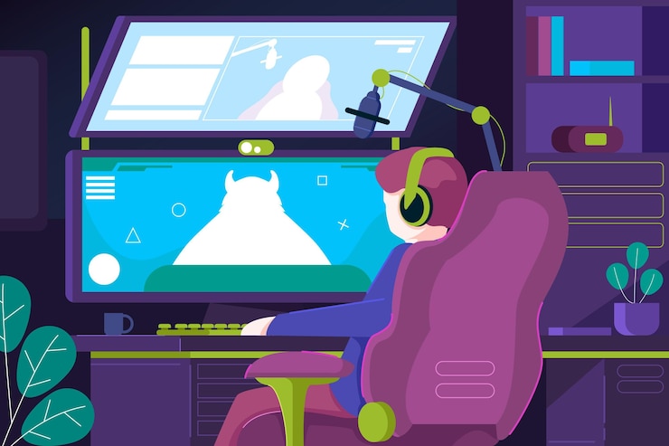 Free Vector organic flat gamer room illustration