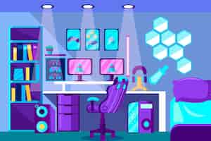 Free vector organic flat gamer room illustration